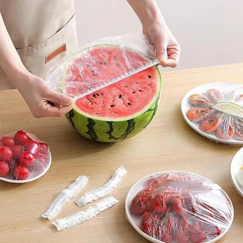 Reusable Elastic Food Covers – Stretchable Food-Grade Plastic Lids Food Storage Covers PLUSH Clear 50Pc