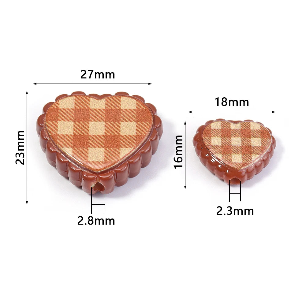 6pcs Chess Grid Heart Acrylic Beads – Colorful DIY Jewelry Acrylic Spacer Beads PLUSH