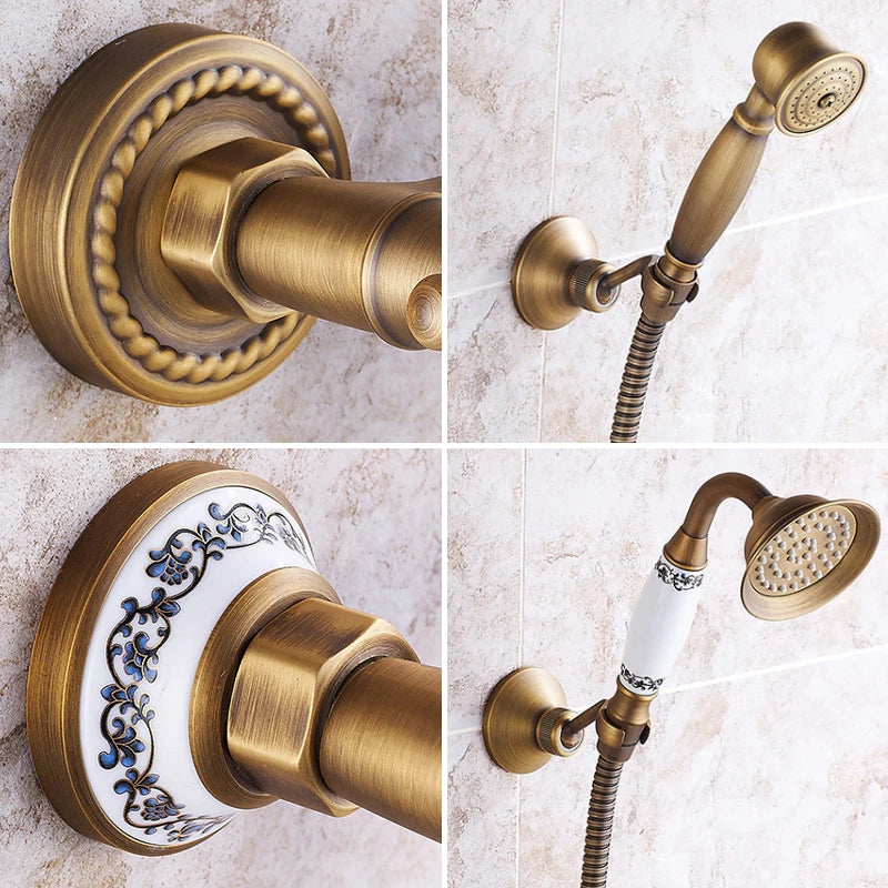 Wall Mount Bathtub Faucet & Handheld Spray – Antique Bronze Brass Bathtub Faucet Set PLUSH