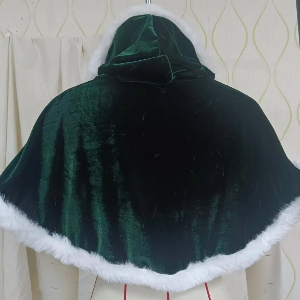 Plush Hooded Christmas Cape – Santa Claus Costume Cloak Holiday Costume Cape PLUSH