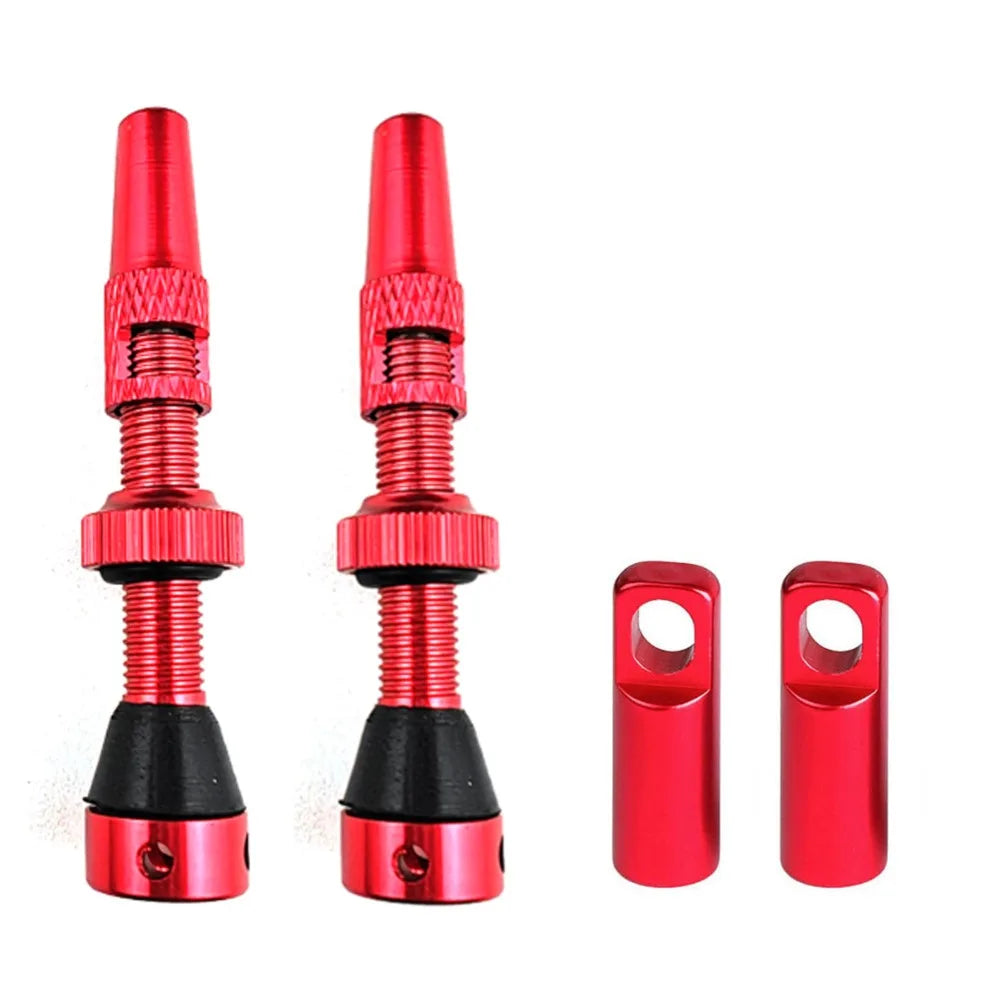 Tubeless Presta Valves 40/44/60mm – CNC Aluminum Bike 1 Pair Tubeless Bike Valve PLUSH Red-60mm