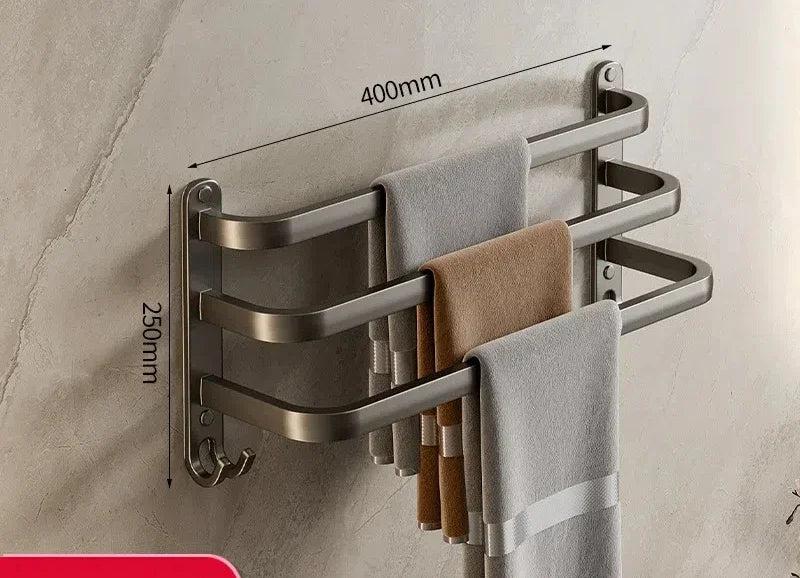 Gun Gray 3-Tier Wall Mounted Towel Rack – Space Aluminum Bathroom Towel Rack PLUSH 40cm