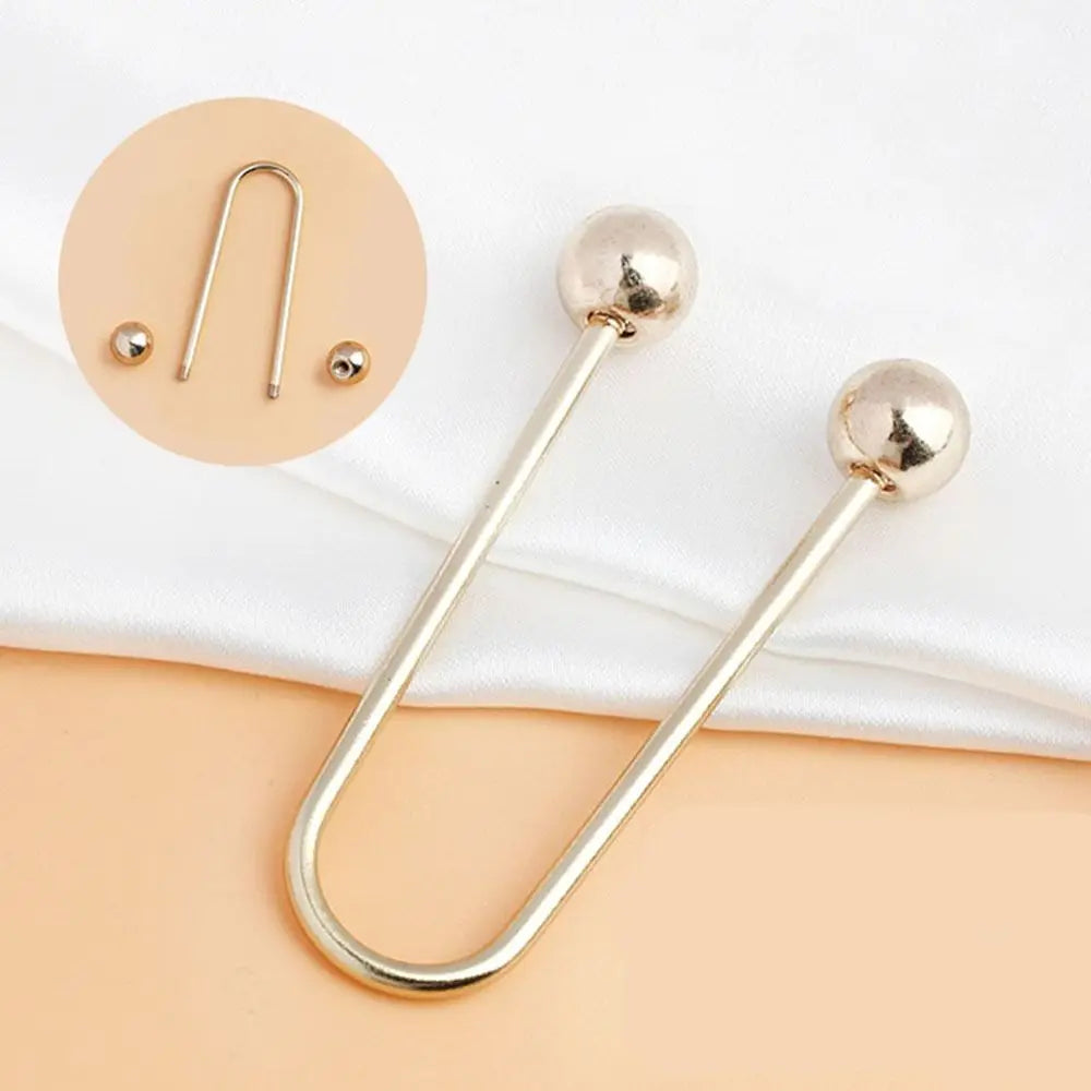 U-Shape Double Head Bead Brooch – Zinc Alloy DIY Accessory Fashion Brooch Pin PLUSH gold-a