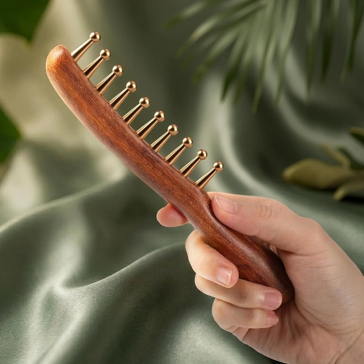 Sandalwood Scalp Massage Comb & Acupressure Face Massager Set Massage & Gua Sha Set PLUSH Brown A