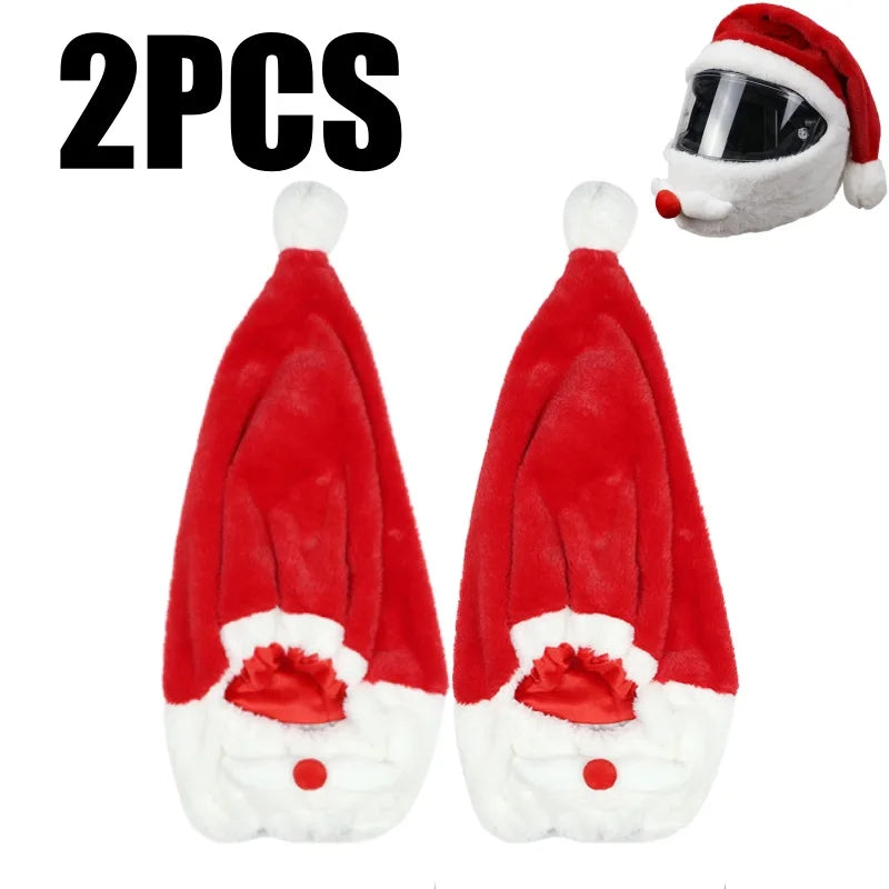 Santa Motorcycle Helmet Cover – Christmas Full Face Hat Decor Helmet Cover PLUSH 2PCS