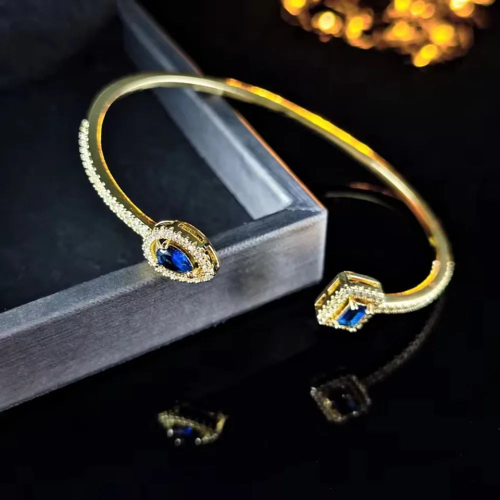 Cubic Zirconia Gold Cuff Bracelet – Adjustable Geometry Bangle Cuff Bangle Bracelet PLUSH style E