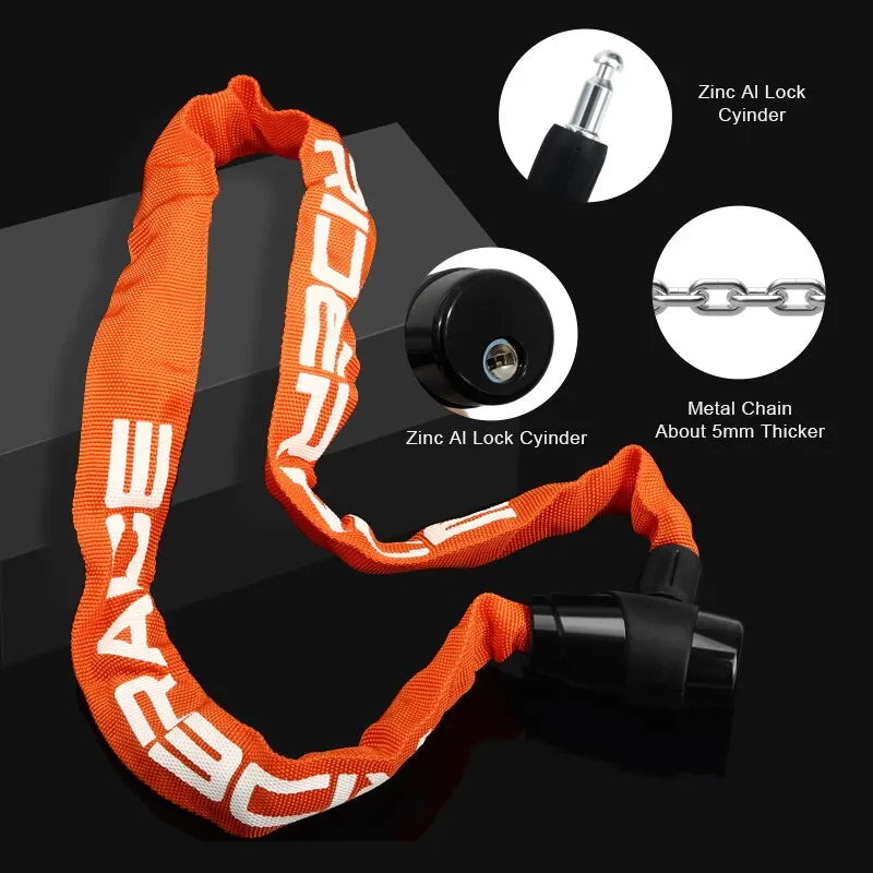RIDERACE Bicycle Chain Lock – Anti-Theft MTB & E-Bike Security Bicycle Chain Lock PLUSH
