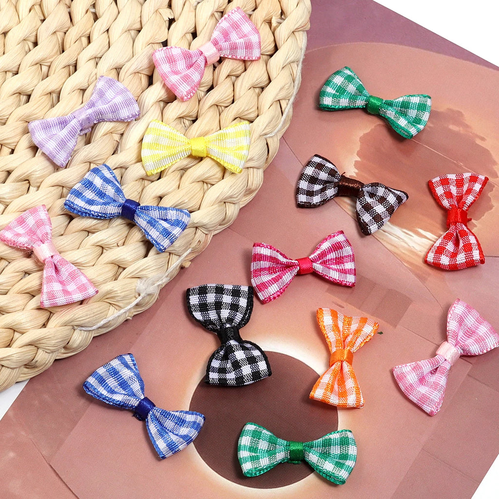 30pcs Mini Scottish Tartan Satin Ribbon Bows – DIY Hair & Craft Satin Ribbon Bows PLUSH