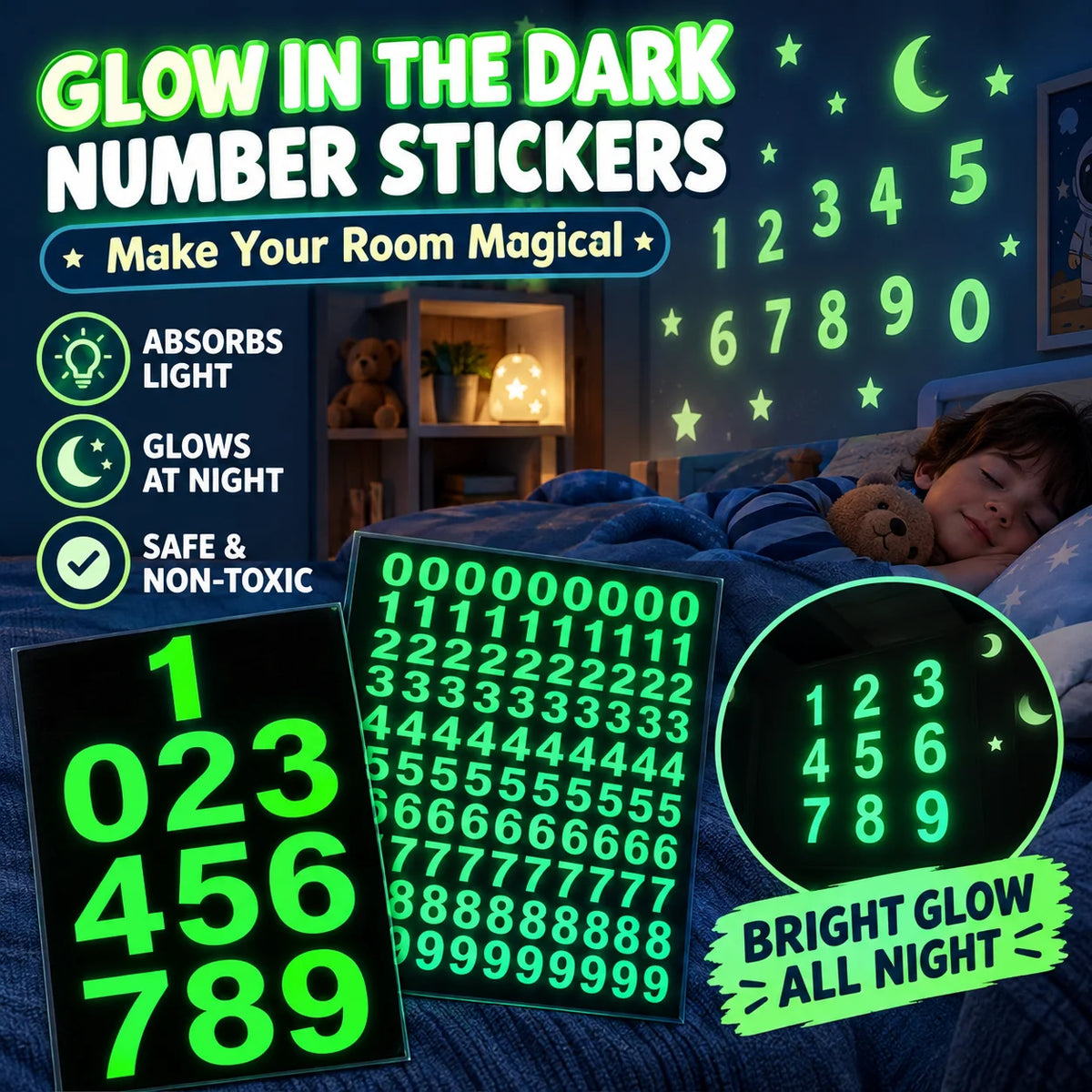 Glow in the Dark Number Wall Stickers – Luminous Decals Wall Decal Stickers PLUSH