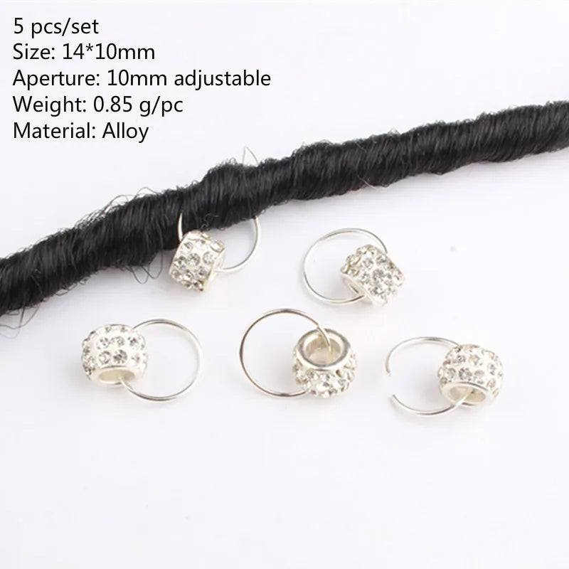 5-Piece Colorful Dreadlock Beads – Wooden Hair Rings & Cuffs