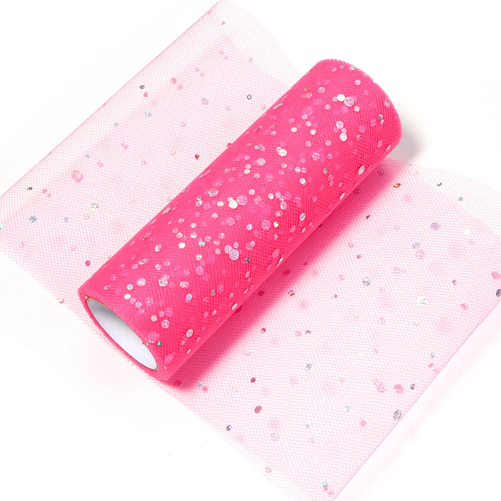 10 Yards Laser Sequin Glitter Tulle Mesh Fabric 15cm – DIY Craft Glitter Tulle Fabric PLUSH hotpink 15cm