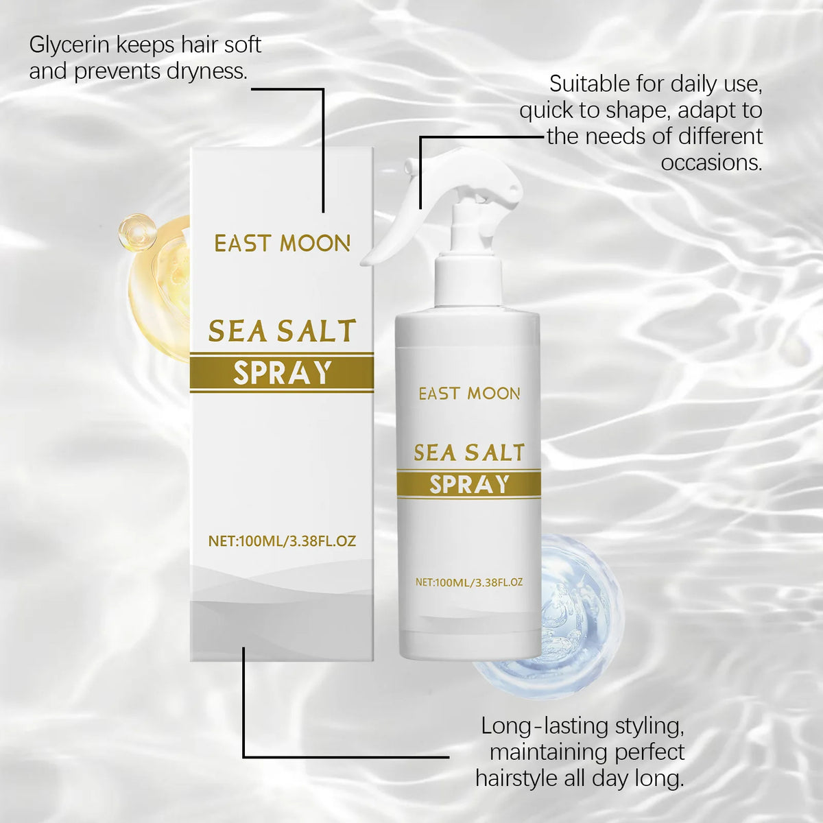 Sea Salt Hair Styling Spray – Strong Hold & Volume 100ml Hair Styling Spray PLUSH