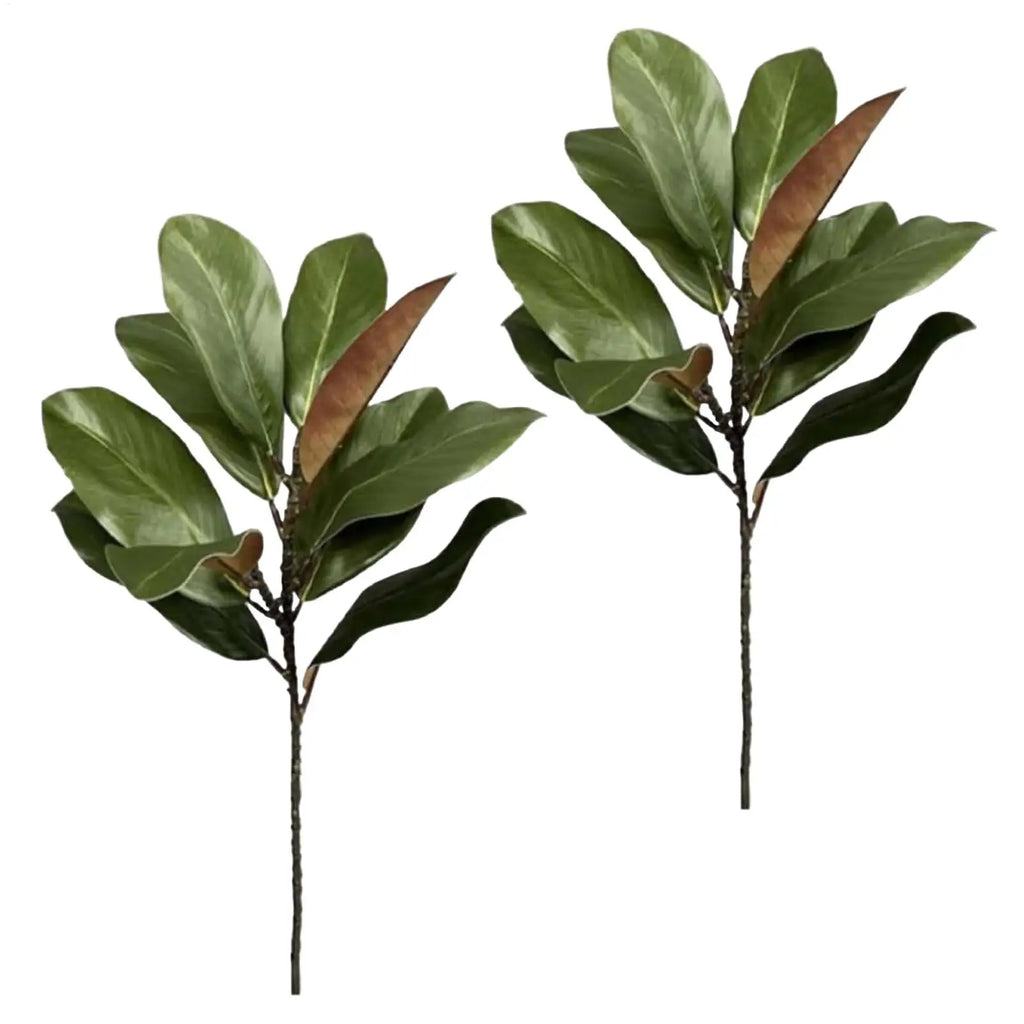 Artificial Magnolia Leaf Branches Real Touch Faux Stems 2pcs Artificial Plant Stems PLUSH