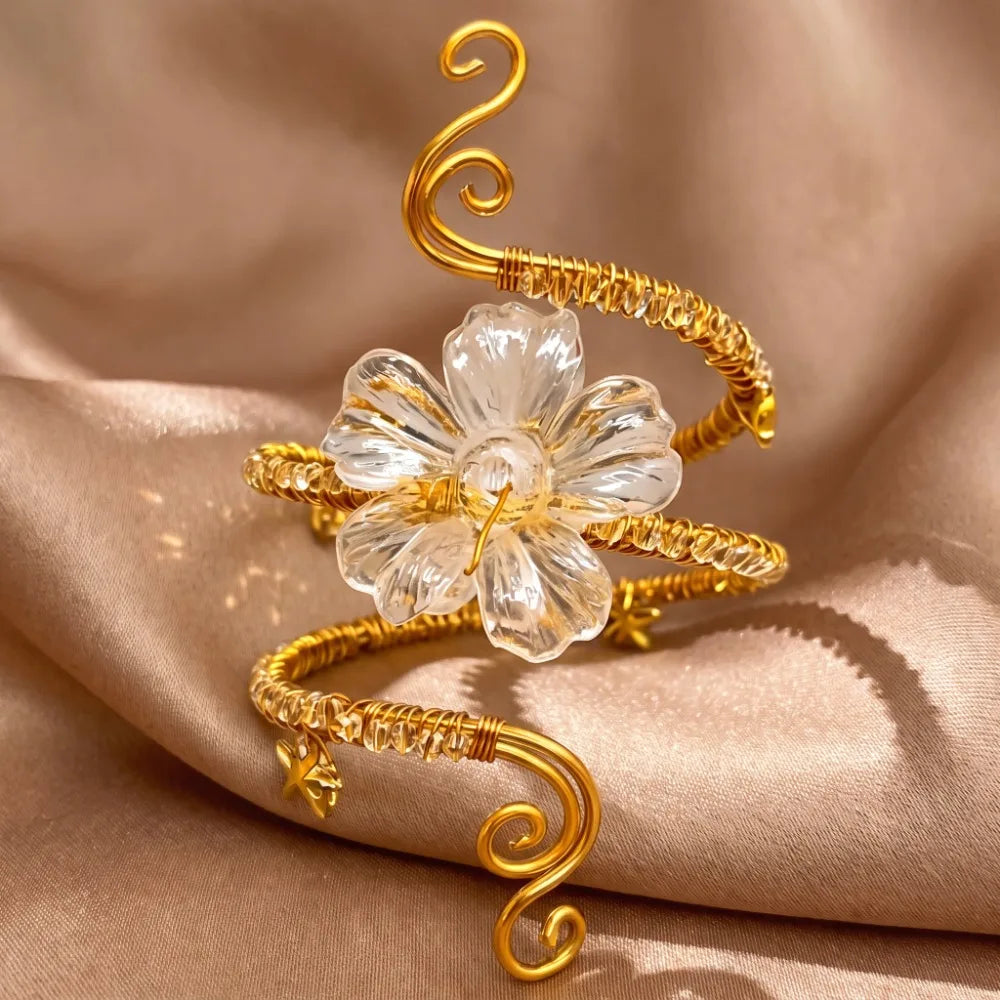 Hollow Iris Flower Arm Cuff Bangle – Adjustable Open Bracelet Arm Cuff Bangle PLUSH Gold