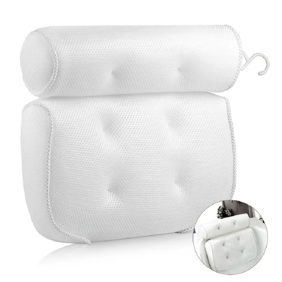 Spa Bathtub Pillow with Anti-Slip Suction Cups | Neck & Back Bathtub Spa Pillow PLUSH Ivory