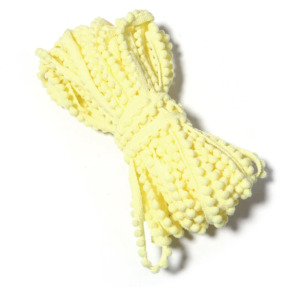 10 Yards Puffy Ball Lace Trim Ribbon – DIY Tassel Braided Rope Craft Trim Ribbon PLUSH light yellow