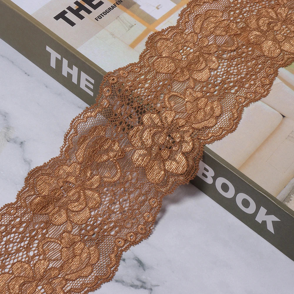 2 Yards 8cm Elastic Floral Lace Trim – DIY Sewing & Hairband Elastic Lace Trim PLUSH Brown 8cm 2yards
