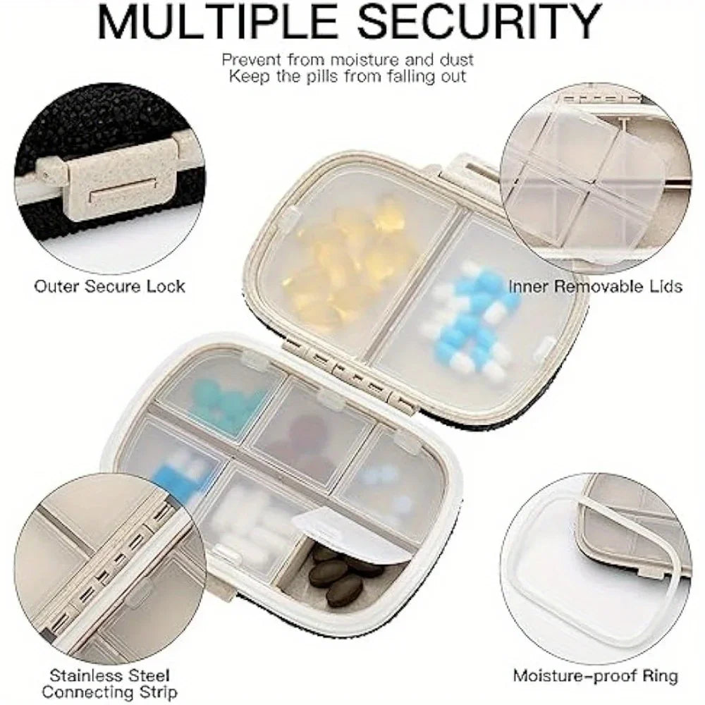 Bling Rhinestone Pill Organizer – 8-Compartment Travel Pill Box Pill Organizer PLUSH