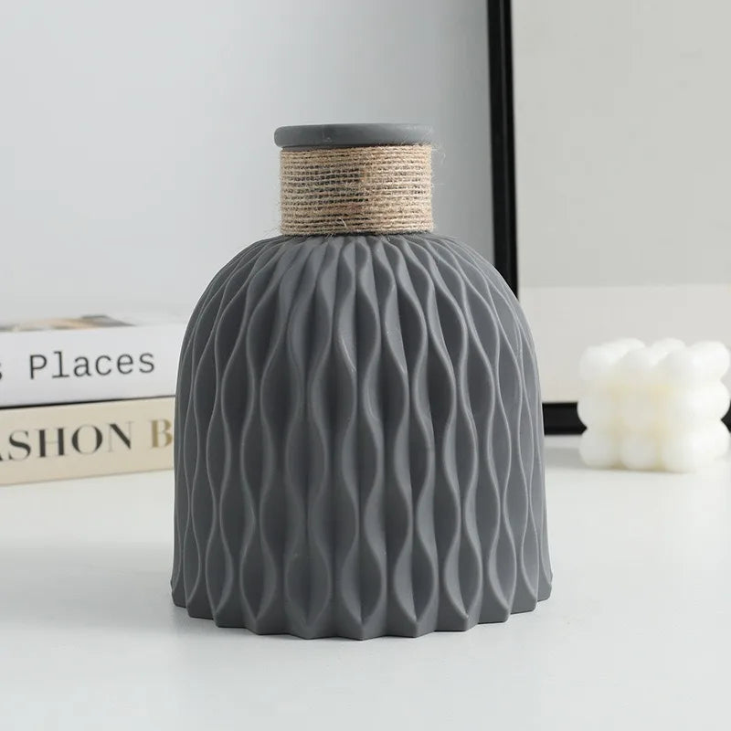 Pineapple Pattern Faux Ceramic Plastic Vase | Home Décor Decorative Vase PLUSH Grey