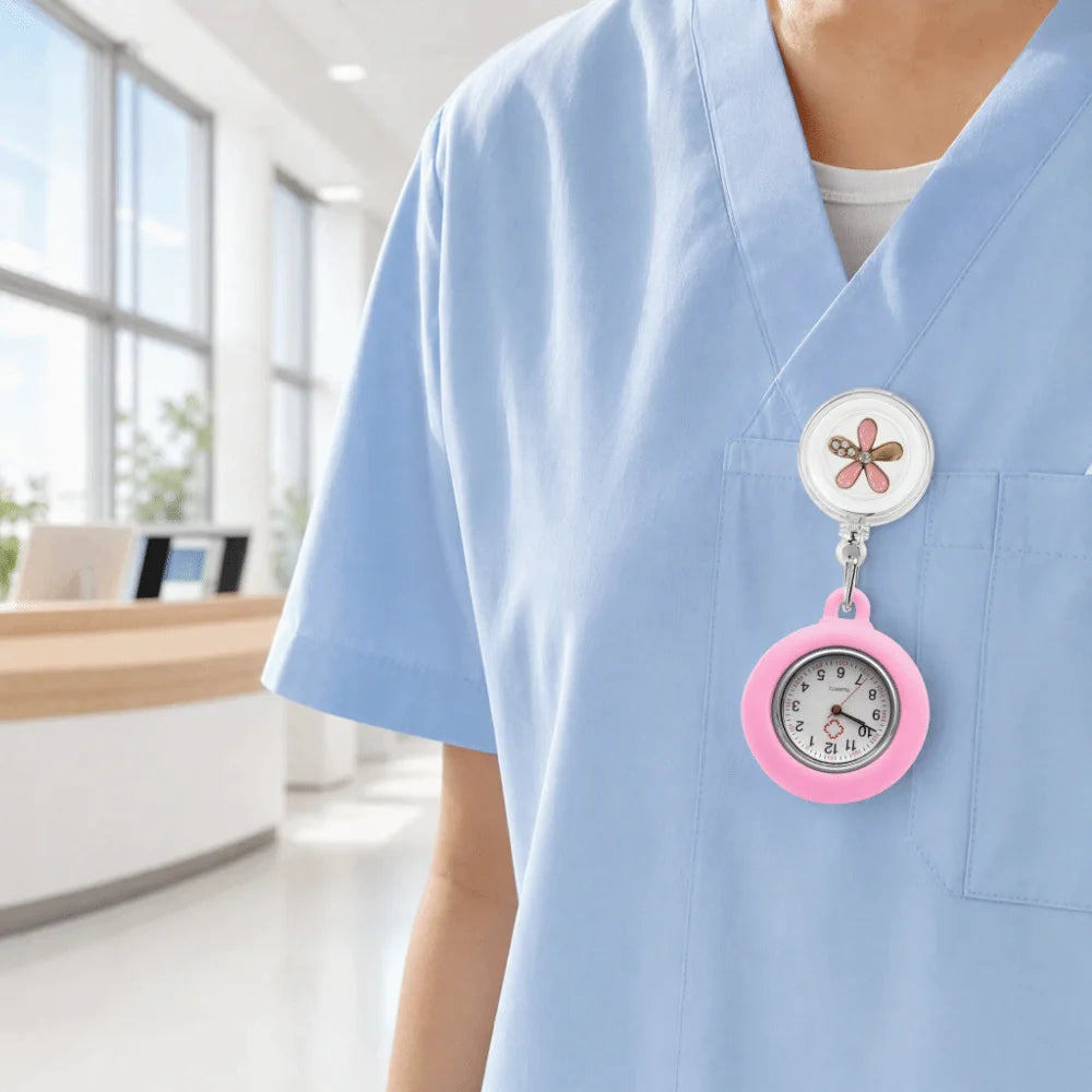 Retractable Nurse Fob Watch – Floral Badge Reel Pocket Watch Nurse Fob Watch PLUSH