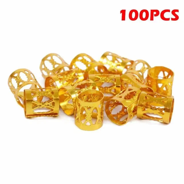 50/100pcs Metal Hair Braid Rings – Dreadlock Cuff Clips Hair Braid Rings PLUSH 100pcs Gold 00