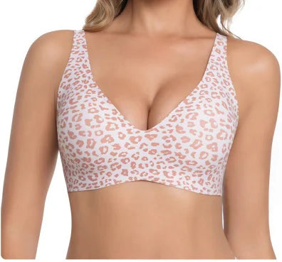 Zeriluna Seamless Push Up Bralette – Adjustable Sports Bra Sports Bralette PLUSH Pink Leopard Print 3XL