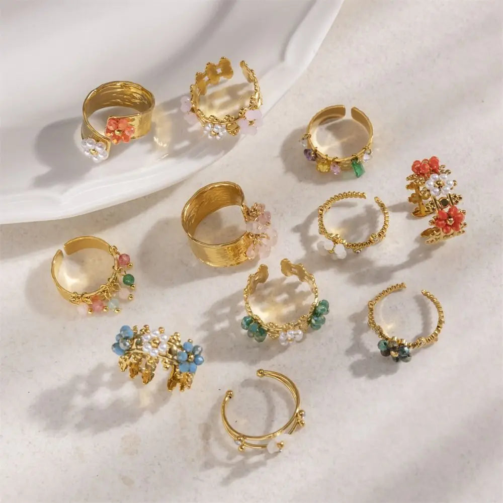 Gold Tone Adjustable Charm Open Ring – Women's Statement Ring Statement Ring PLUSH