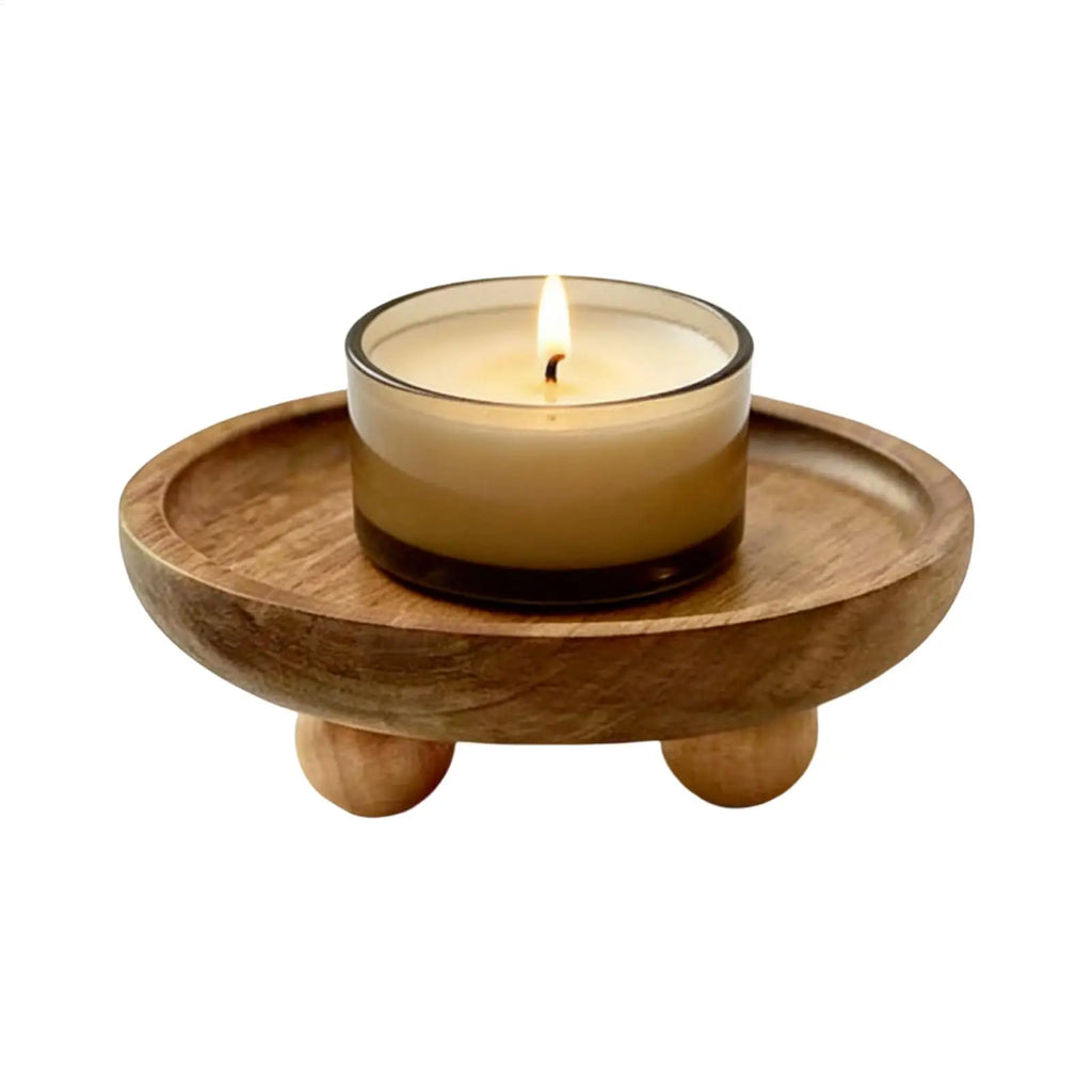 Round Wooden Decorative Tray – Vanity & Desktop Organizer Decorative Storage Tray PLUSH