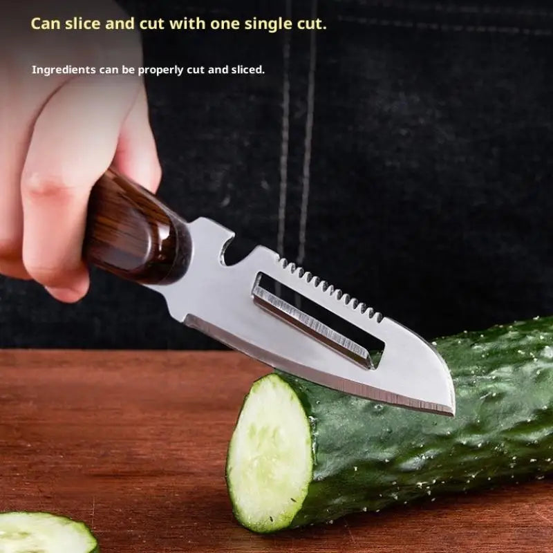 2-in-1 Serrated Vegetable Peeler & Knife – Wooden Handle Vegetable Peeler PLUSH