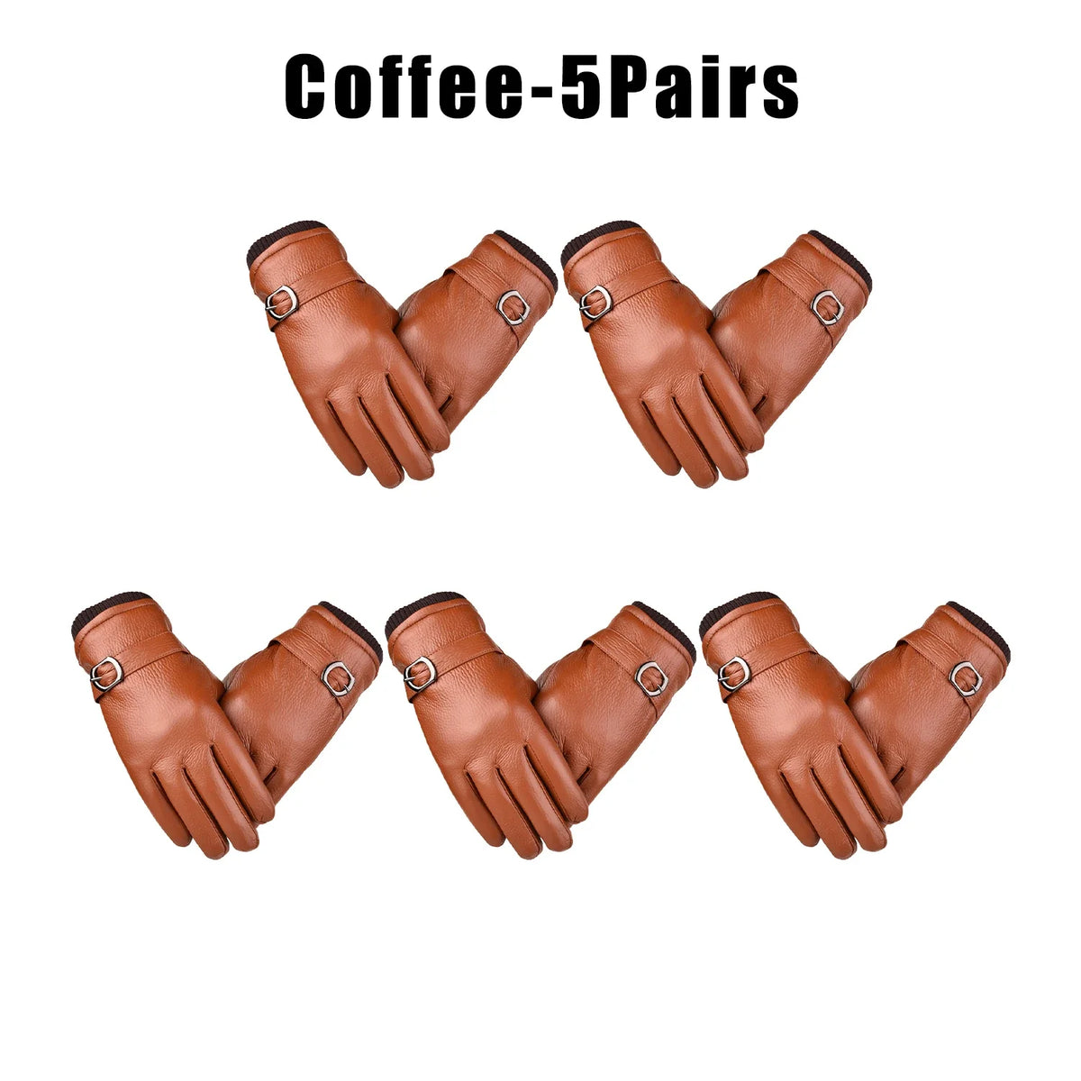 Windproof Thermal Touchscreen Leather Gloves – Winter Sports Winter Sports Gloves PLUSH Coffee 5Pairs