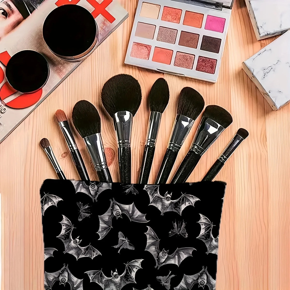 Halloween Bat Print Makeup Bag – Large Travel Zipper Pouch Cosmetic Makeup Bag PLUSH