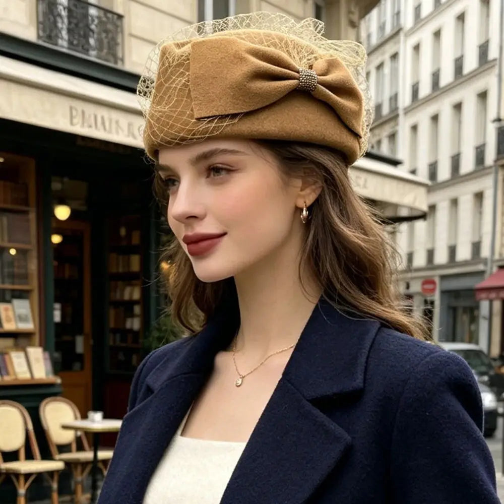 Vintage French Bow Pillbox Hat – Rhinestone Fedora for Women Pillbox Fedora Hat PLUSH