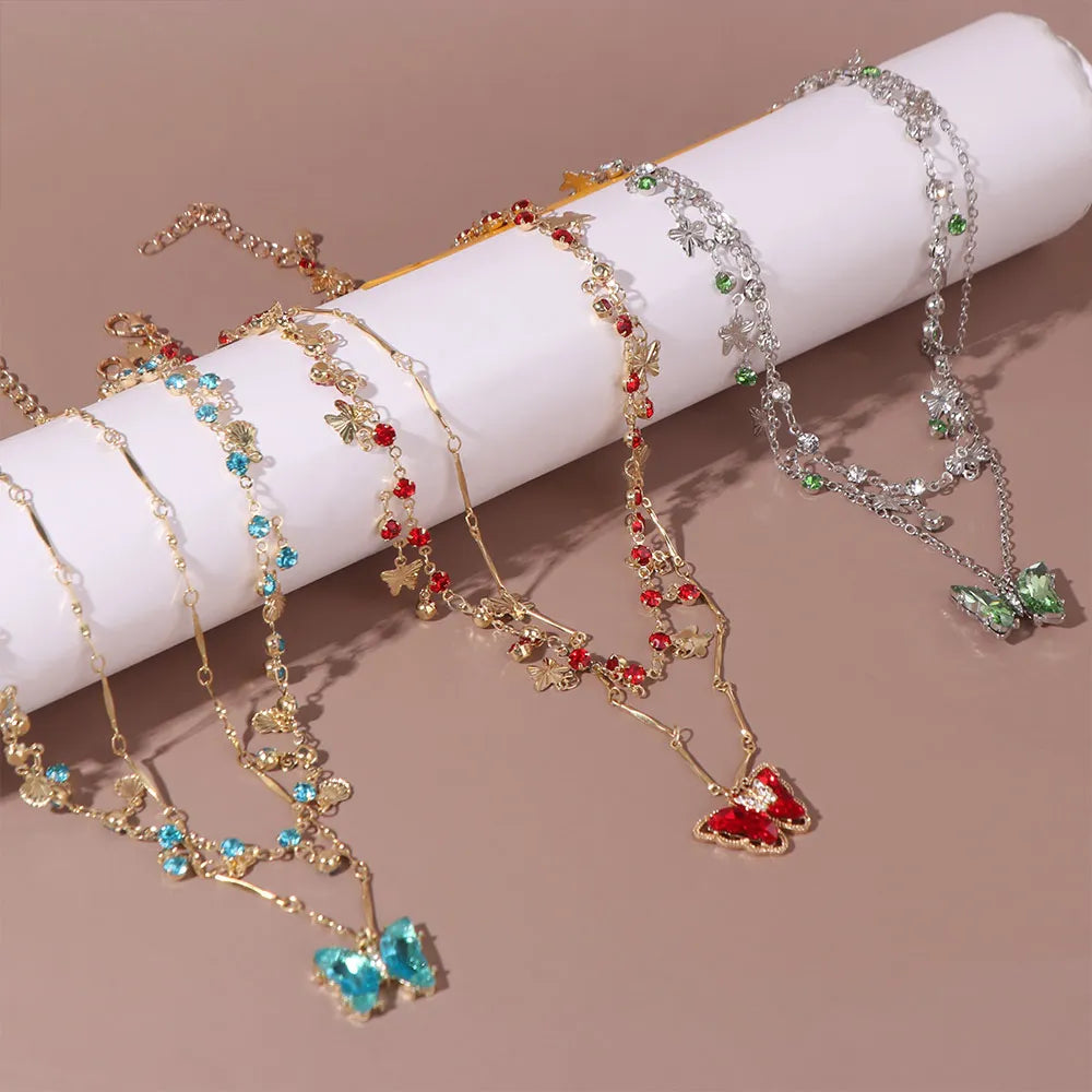 Zircon Butterfly Rhinestone Double Layer Choker Necklace Choker Necklace PLUSH