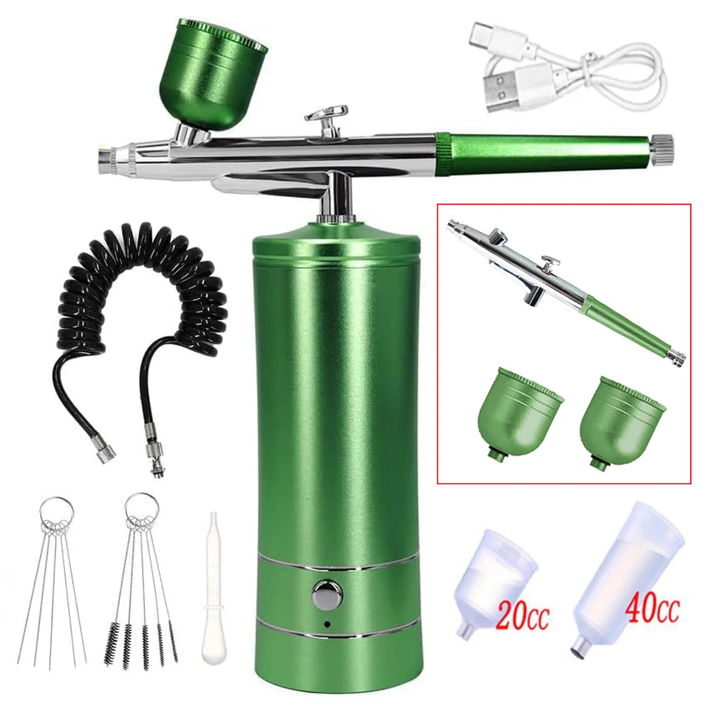 Wireless Portable Airbrush Kit with Compressor – 0.3mm Spray Portable Airbrush Kit PLUSH Green Kit