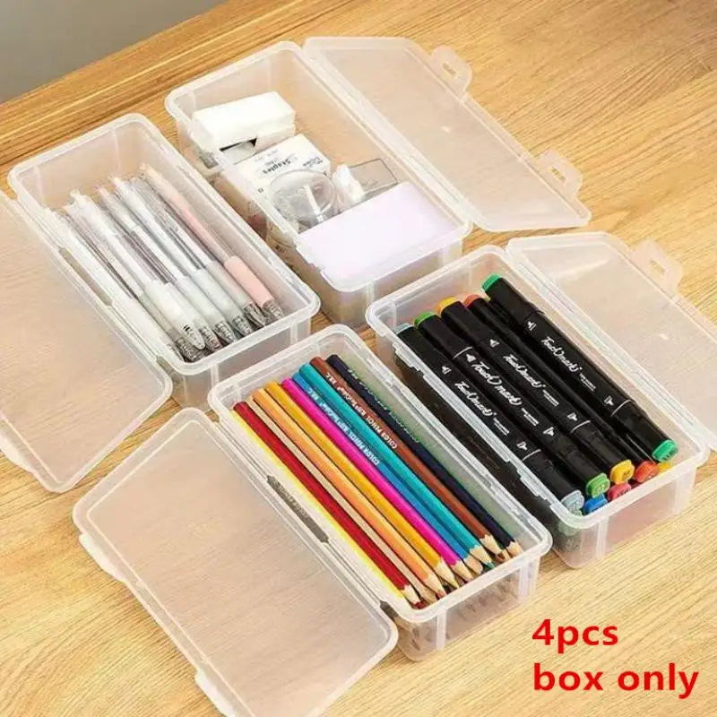 PP Plastic Pencil Box – Multi-Function Stationery Organizer Plastic Pencil Box PLUSH 4PCS