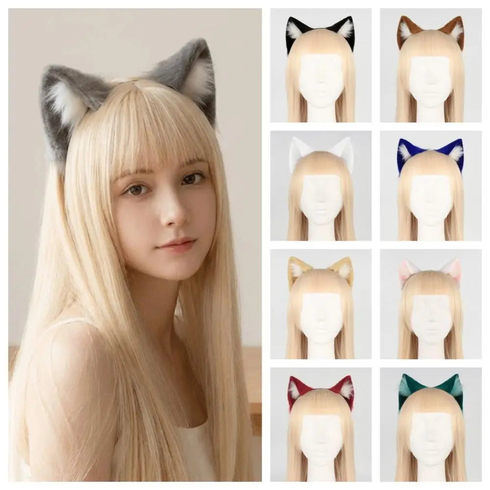 Plush Cat Ears Headband – Gothic Lolita Animal Headwear Cat Ears Headband PLUSH