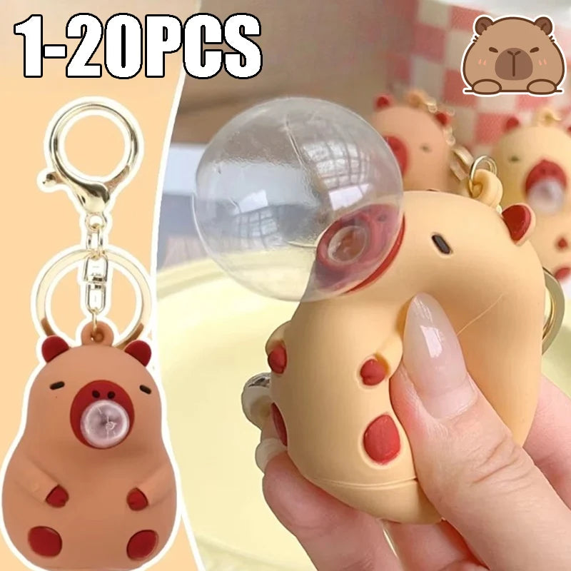 Capybara Bubble Blowing Keychain – Squeeze Toy Backpack Charm Novelty Keychain Toy PLUSH