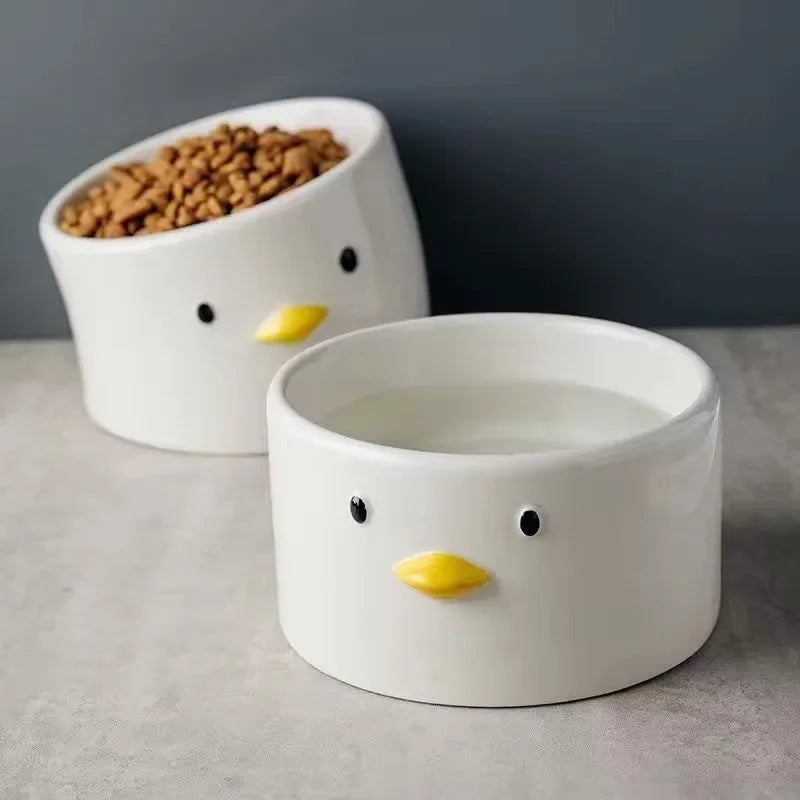 Ceramic Cat Bowl Set – Dual Compartment Non-Slip Pet Feeding Dish Pet Feeding Bowl PLUSH