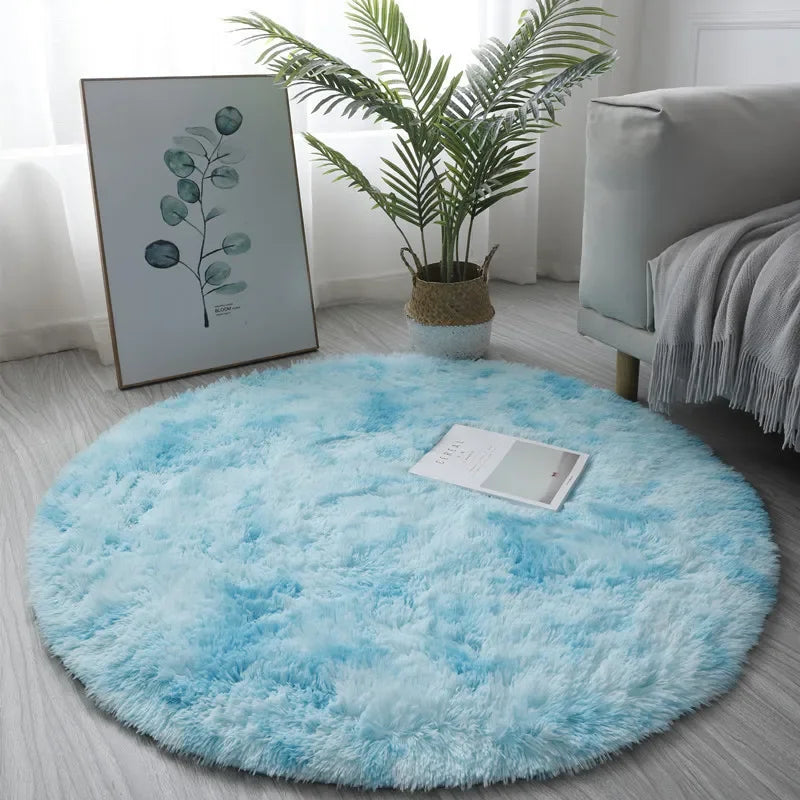 Super Soft Fluffy Round Plush Rug – Thick Pile Home Décor Mat Plush Round Rug PLUSH blue 100x100cm