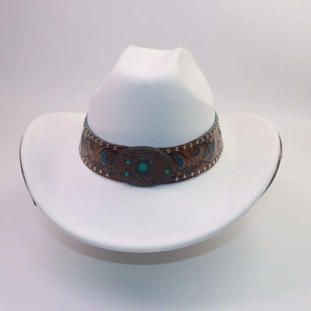 Western Cowboy Hat Turquoise Decor Wide Brim Cowgirl Fedora Western Cowgirl Hat PLUSH