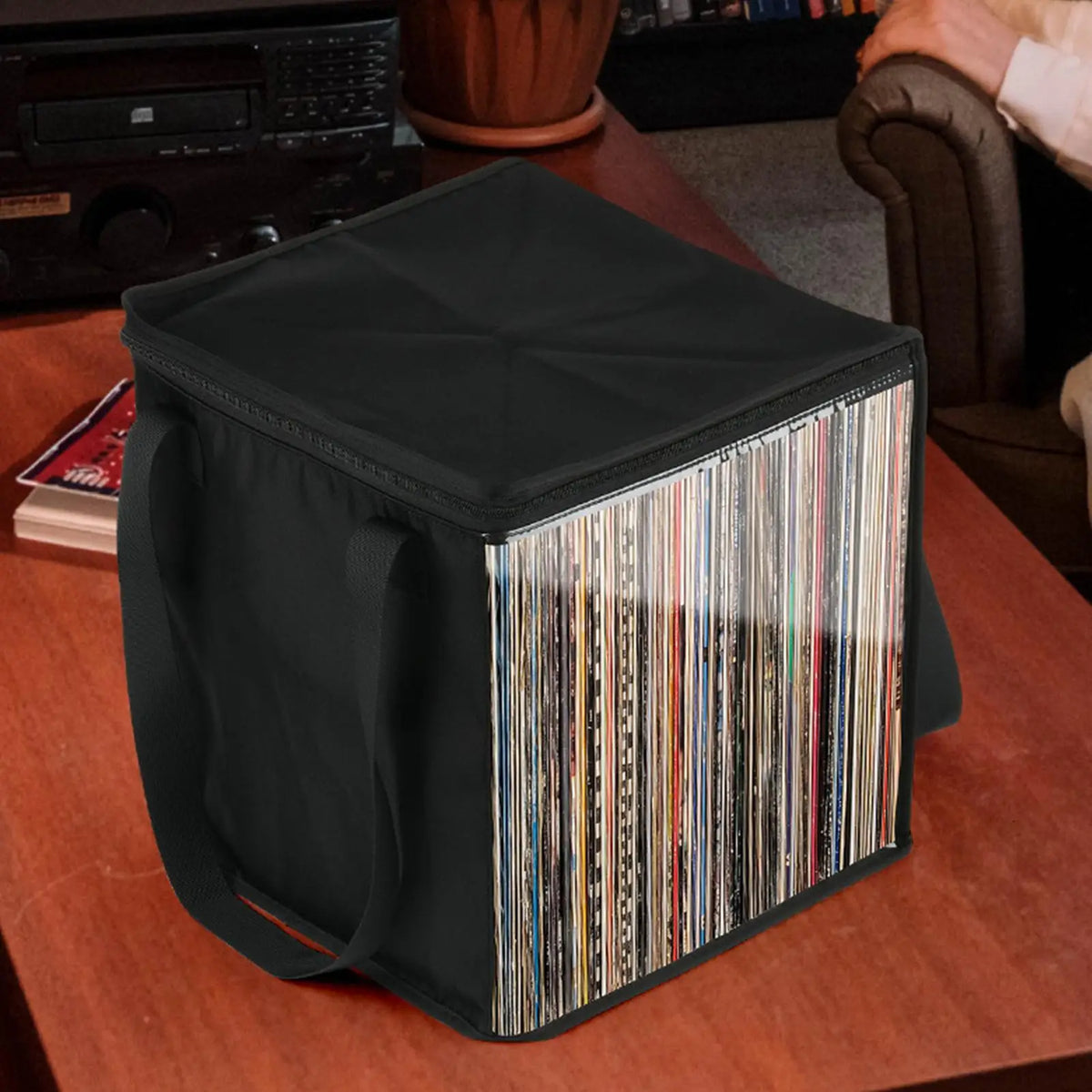 Clear Vinyl Record Carrying Bag – Holds 50 Albums with Lid Vinyl Record Storage Bag PLUSH