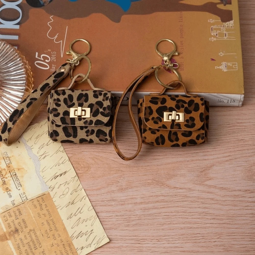 PU Leather Leopard Print Keychain Mini Coin Purse – Retro Keychain Coin Purse PLUSH