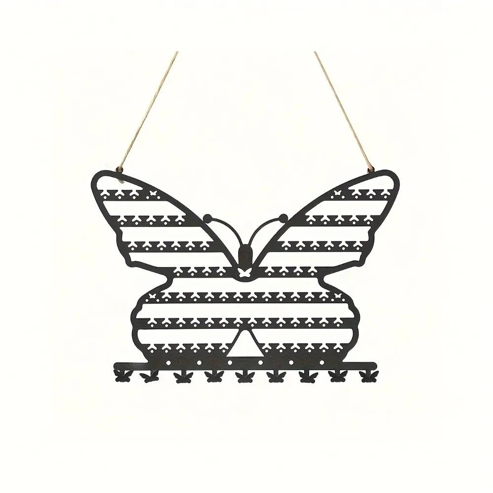 Wall Mounted Butterfly Jewelry Organizer Rack with Hooks Jewelry Display Rack PLUSH Black