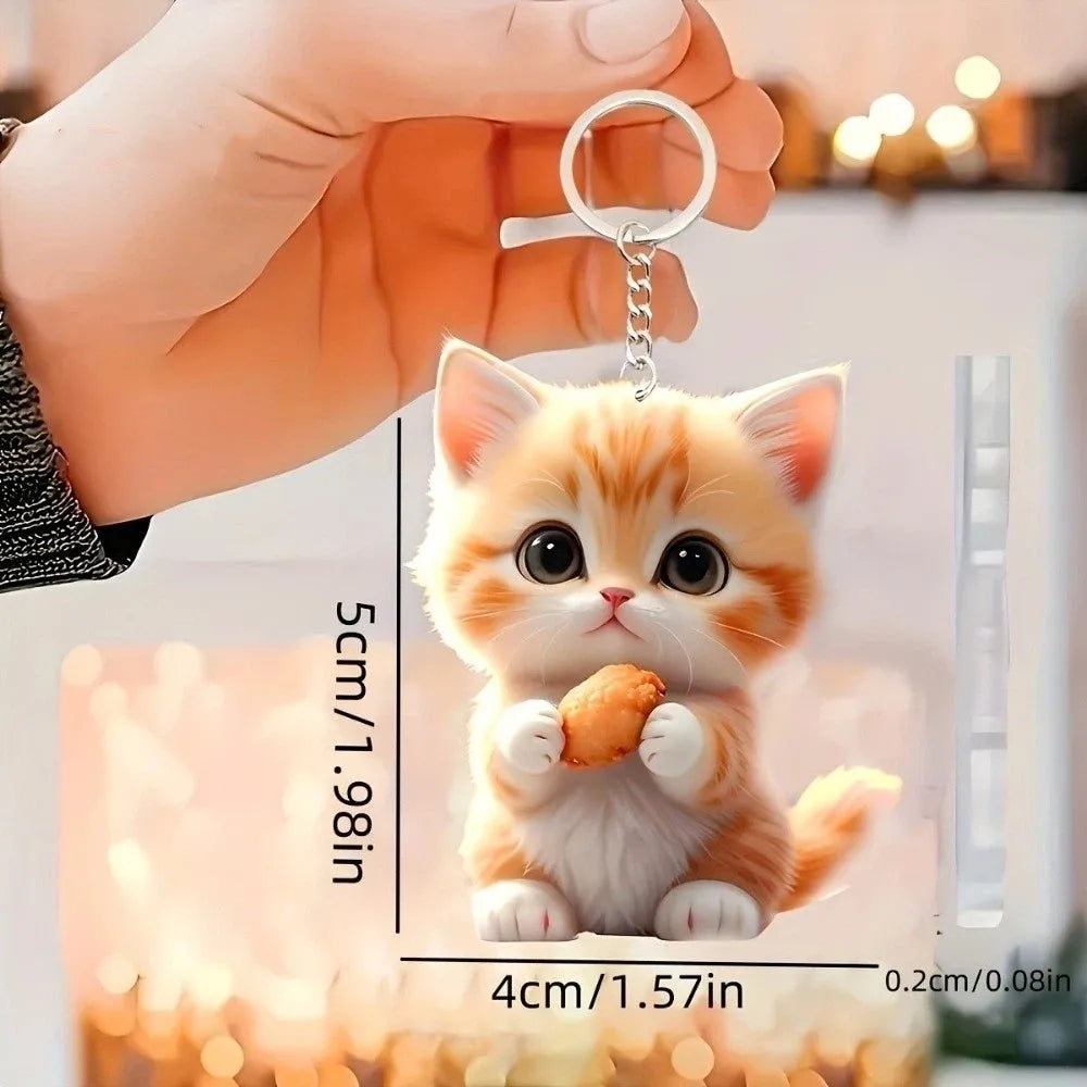 2D Flat Acrylic Cat Keychain – Cute Cartoon Bag Charm Acrylic Keychain Charm PLUSH