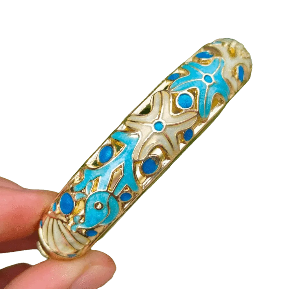 Starfish Cloisonné Enamel Bangle | Vintage Bohemian Women's Bracelet Enamel Bangle Bracelet PLUSH 7