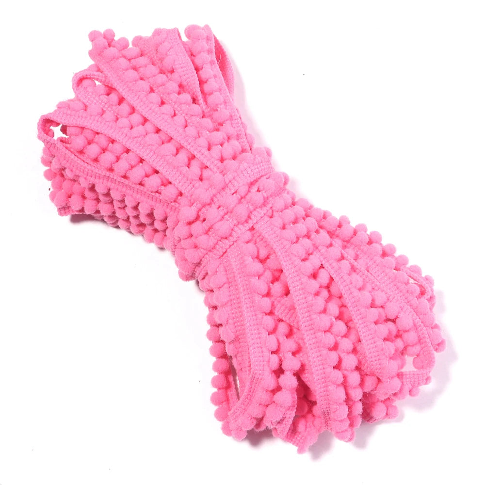 10 Yards Puffy Ball Lace Trim Ribbon – DIY Tassel Braided Rope Craft Trim Ribbon PLUSH deep pink