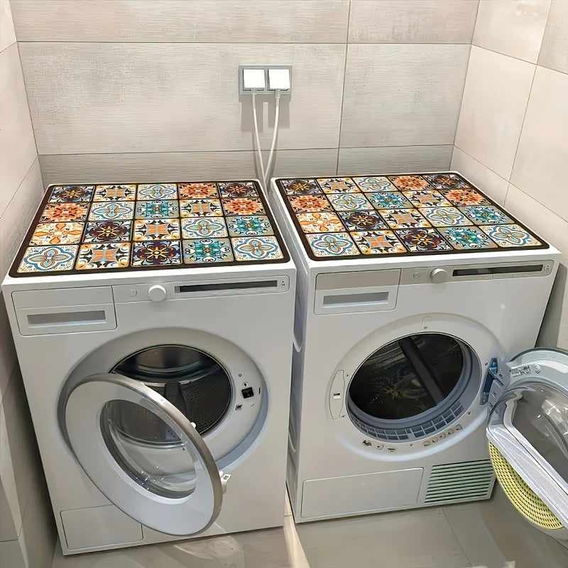 Retro Floral Tile Washing Machine Cover | Multicolor Appliance Cover PLUSH