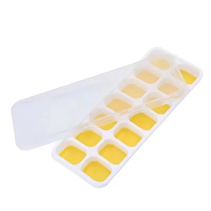 Silicone Ice Cube Tray with Lid – 14 Square Easy Release Mold Ice Cube Tray PLUSH Yellow