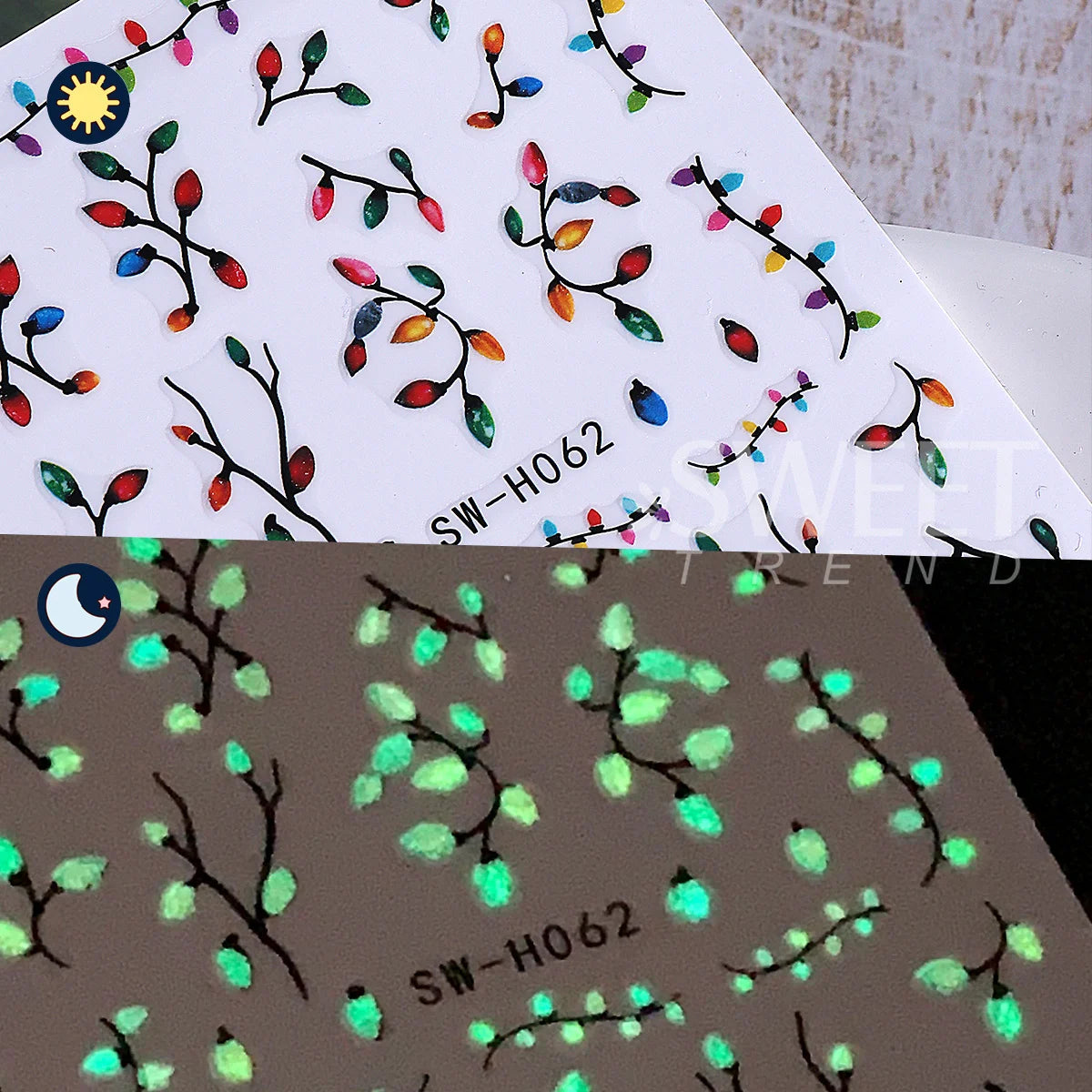 Glow in the Dark Christmas Nail Stickers – Xmas Tree Decals Nail Art Stickers PLUSH