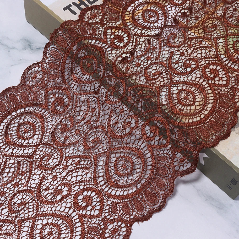 18cm Elastic Floral Lace Trim 1 Yard – DIY Sewing & Crafts Elastic Lace Trim PLUSH deep brown 18cm